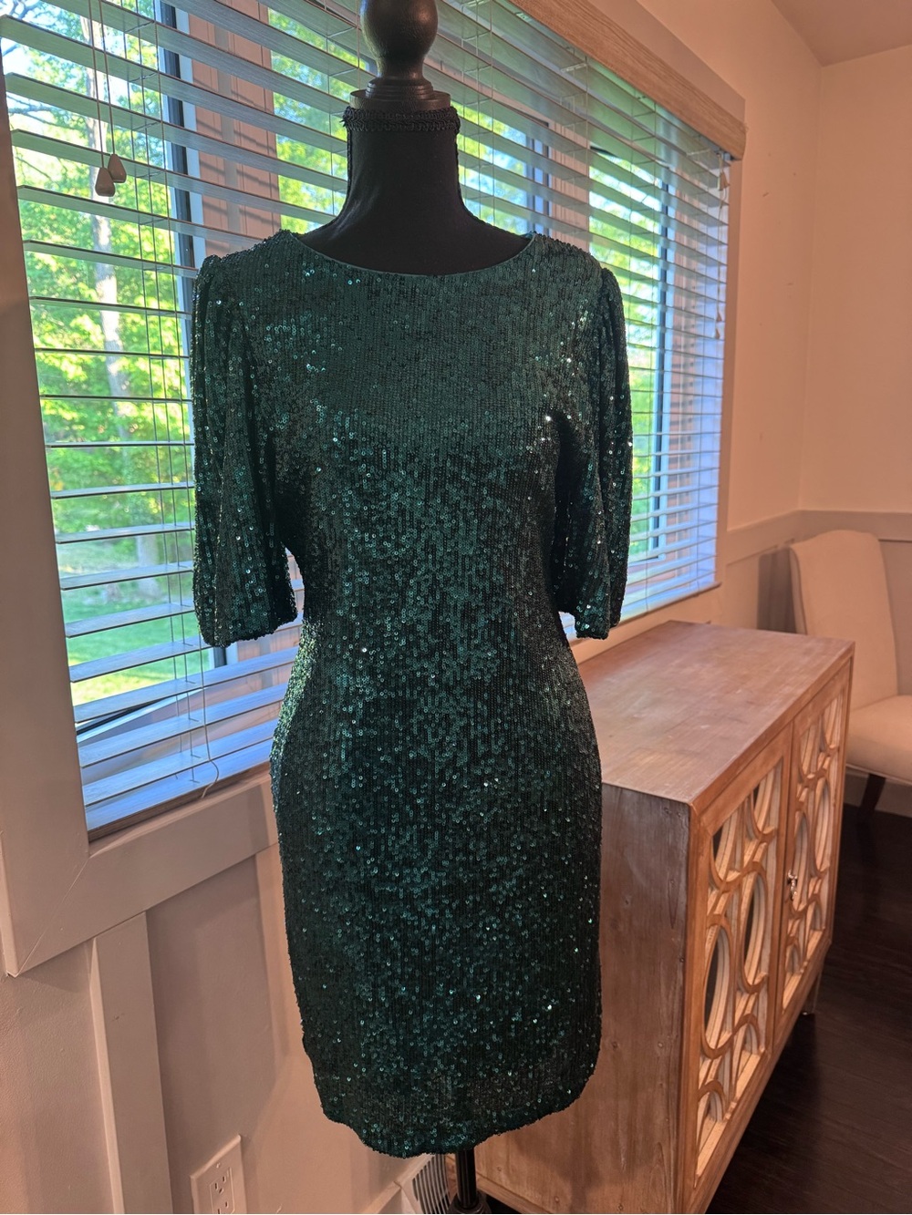 Caballero Green Sequin Dress – Open Back – Size M – Cocktail Party